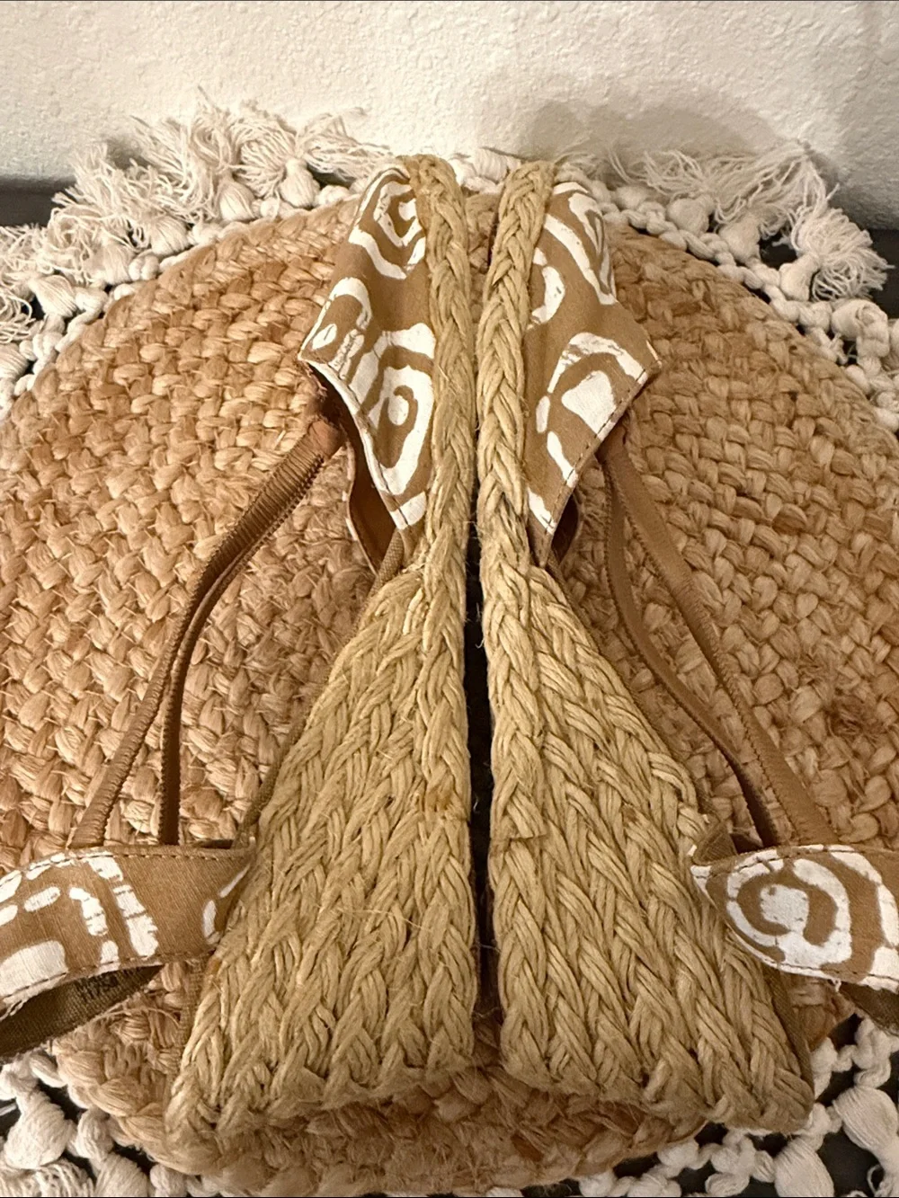Lauren Ralph Lauren Tan White Batik Print Espadrille Wedge Sandals Size 6.5